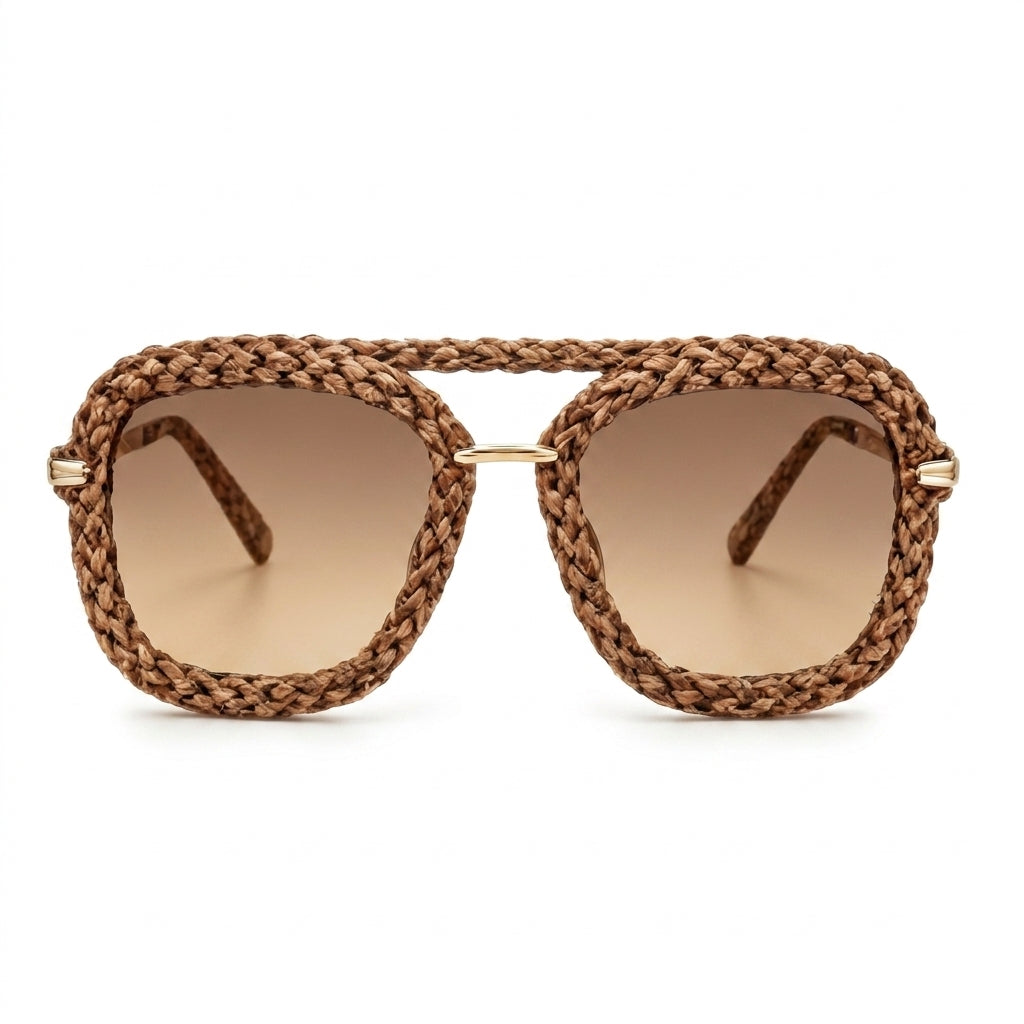 Caramel Braided Aviator Statement Sunglasses