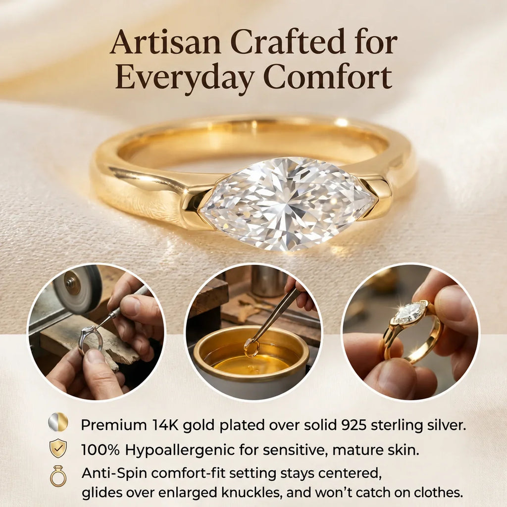 🔥 LAST DAY 90% OFF:  Anti-Spin VVS1 Flawless Moissanite East-to-West Marquise Ring in 14K Gold