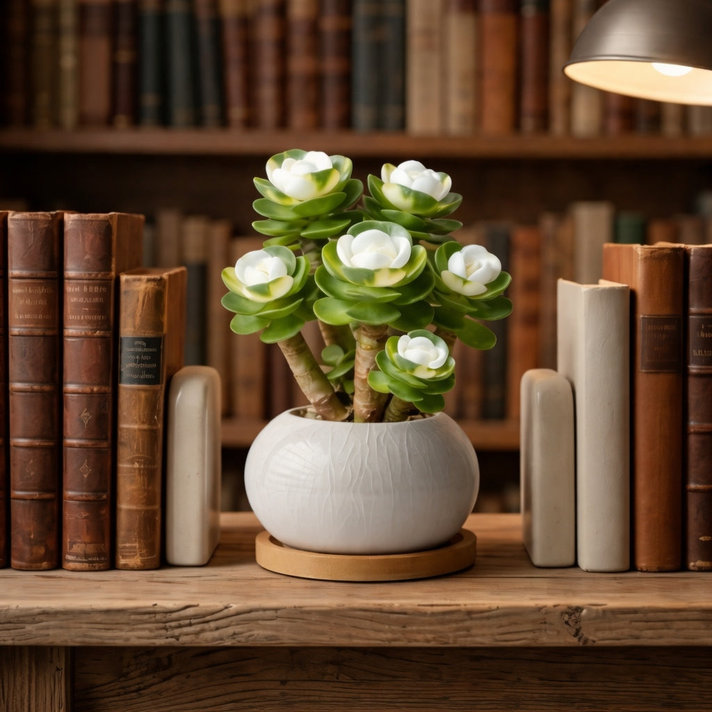 White Flower Succulent Ceramic Pot Arrangement