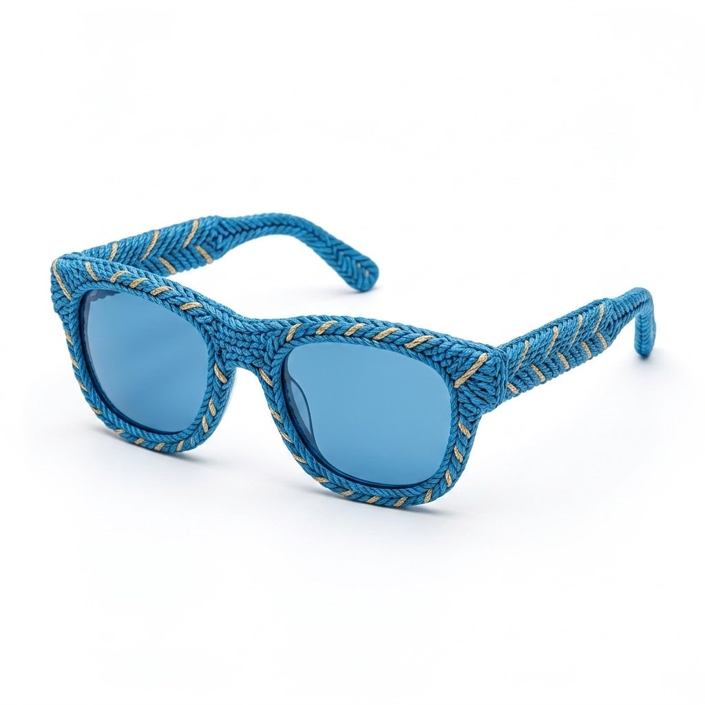 Cerulean & Gold Chevron Woven Sunglasses