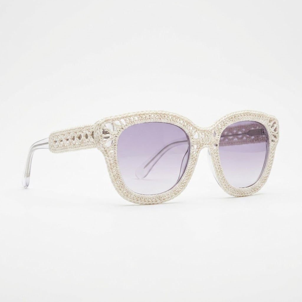 Ivory Lace-Knit Statement Sunglasses
