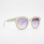 Ivory Lace-Knit Statement Sunglasses