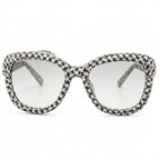 Monochrome Houndstooth Knit Statement Sunglasses