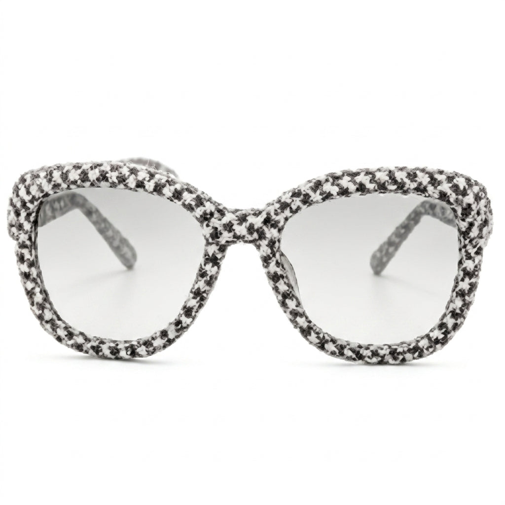 Monochrome Houndstooth Knit Statement Sunglasses