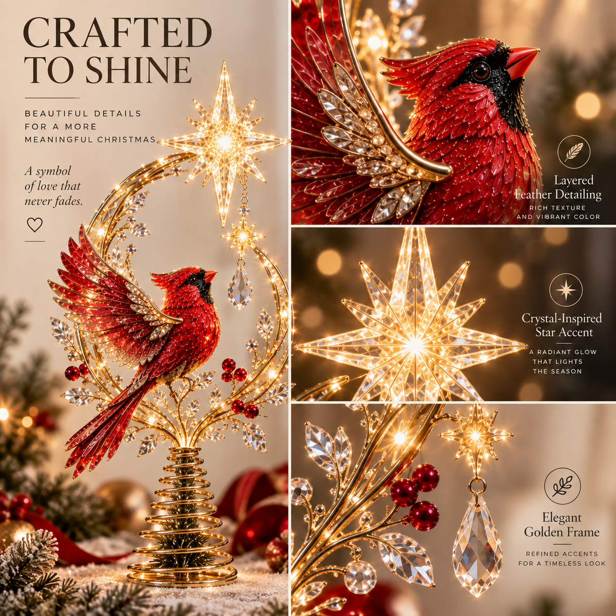 🐦Cardinal Heaven's Light Tree Topper🌟