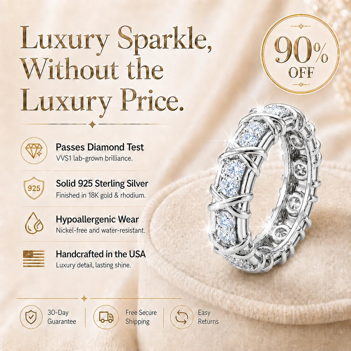 🔥 LAST DAY 90% OFF: The Artisan "XO" Two-Tone Band: Lab-Grown Brilliance That Passes the Diamond Test💎