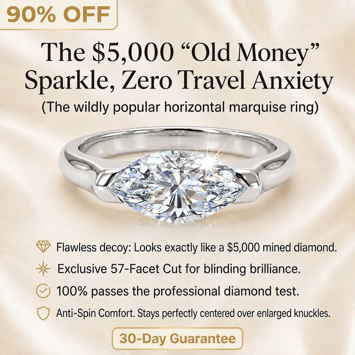 🔥 LAST DAY 90% OFF:  Anti-Spin VVS1 Flawless Moissanite East-to-West Marquise Ring in 14K Gold