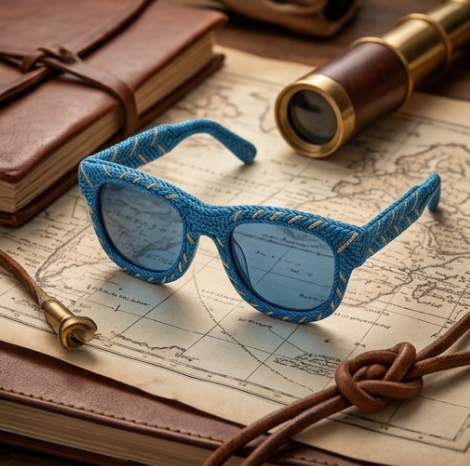 Cerulean & Gold Chevron Woven Sunglasses
