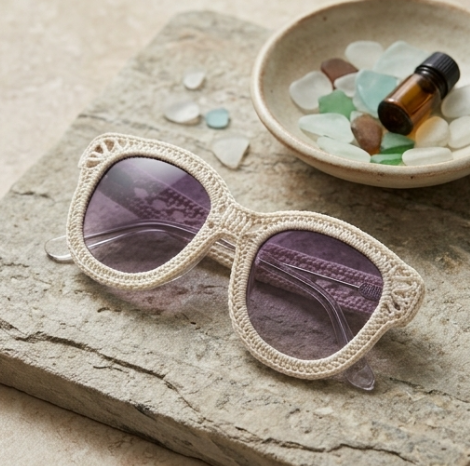 Ivory Lace-Knit Statement Sunglasses