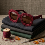 Burgundy Scalloped Knit Statement Sunglasses
