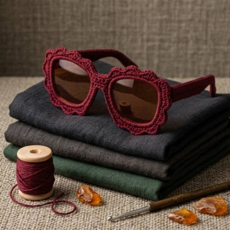 Burgundy Scalloped Knit Statement Sunglasses