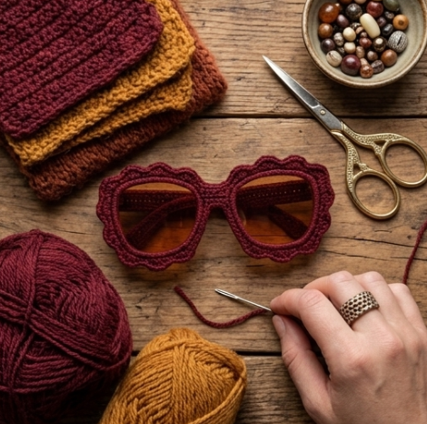 Burgundy Scalloped Knit Statement Sunglasses