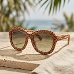 Caramel Woven Rattan Statement Sunglasses