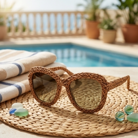 Caramel Woven Rattan Statement Sunglasses