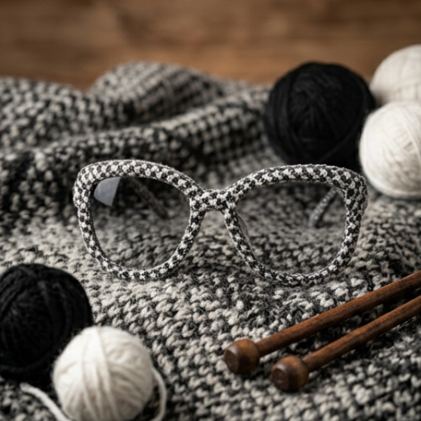 Monochrome Houndstooth Knit Statement Sunglasses