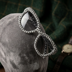 Monochrome Houndstooth Knit Statement Sunglasses