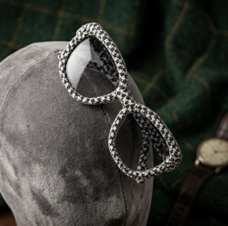 Monochrome Houndstooth Knit Statement Sunglasses