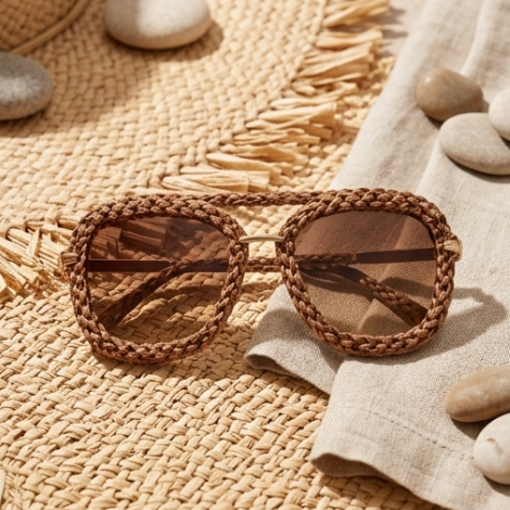 Caramel Braided Aviator Statement Sunglasses