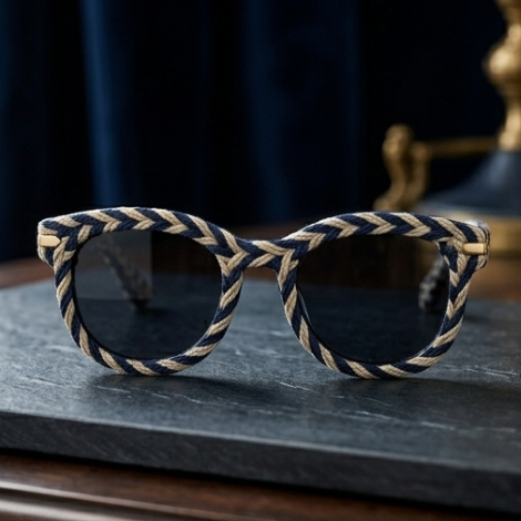 Navy & Ivory Braided Statement Sunglasses