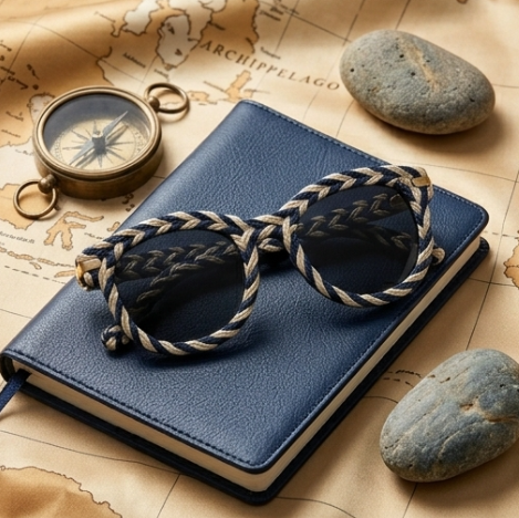 Navy & Ivory Braided Statement Sunglasses