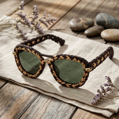 Espresso & Natural Braided Statement Sunglasses