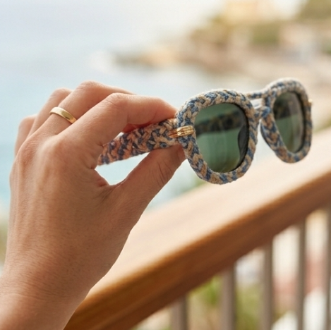 Coastal Blue & Sand Braided Statement Sunglasses
