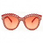 Crimson & Ivory Scalloped Woven Sunglasses