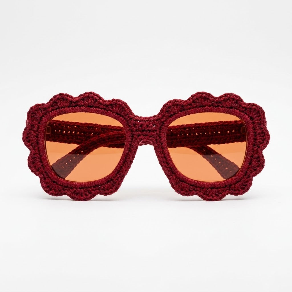Burgundy Scalloped Knit Statement Sunglasses